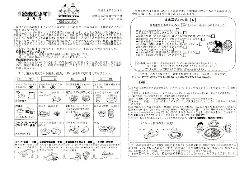 かむこと、朝食などを中心に作成