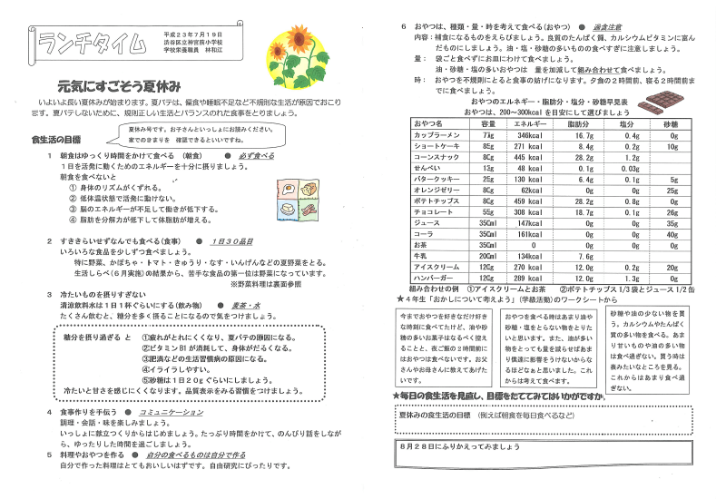 年間計画に基づく食育情報を中心に