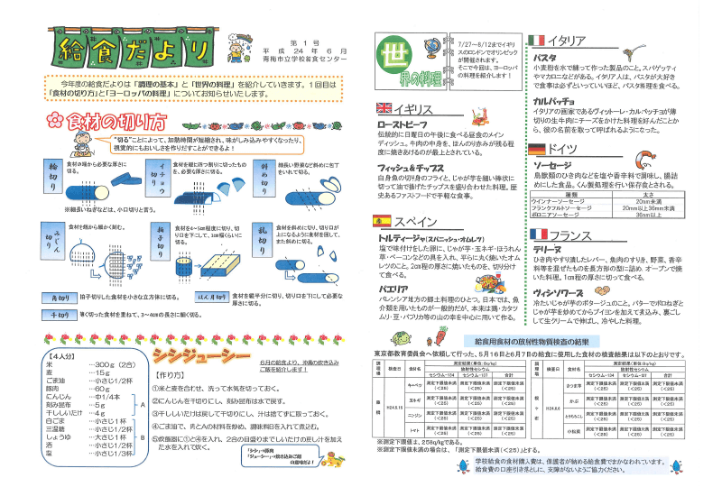 『料理の基本』掲載して家庭の食育を推奨」