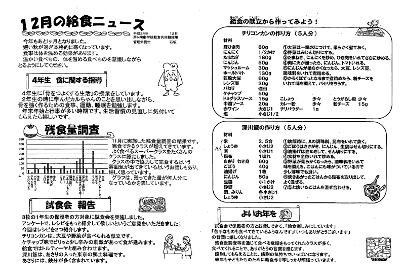 毎月1回、献立表と共に保護者に情報提供